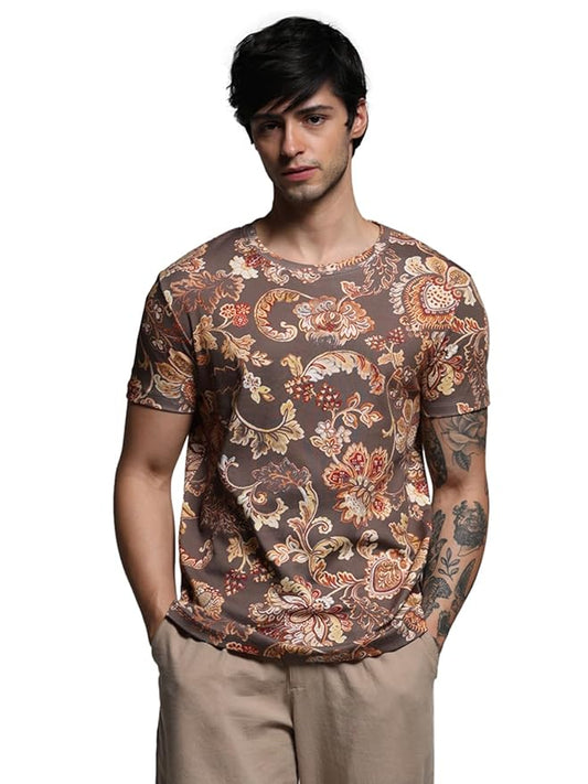 JACK & JONES Men's Printed Round Neck Cotton Slim Fit Tshirt