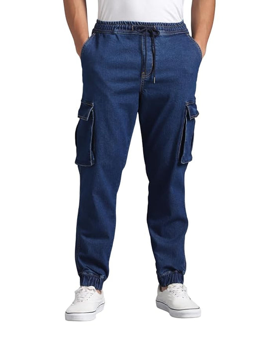 INKD Men's Regular Fit Joggers - Mid -Rise | Cotton Blend | Stretchable Fabric| Elasticated Waistband | Jeans for Men