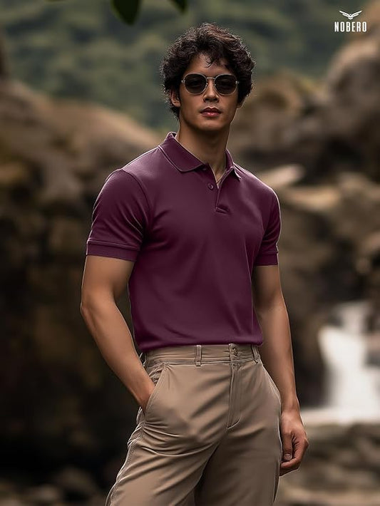 NOBERO Men's Cotton Solid Regular Fit Polo Shirt