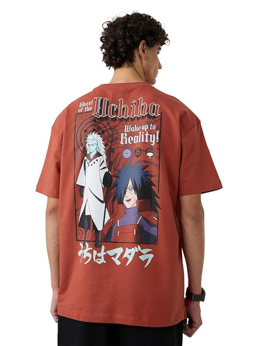 The Souled Store Naruto Shippuden: Infinite Tsukuyomi Men and Boys Short Sleeves Round Neck Orange Anime Graphic Printed Cotton Oversized T-Shirts