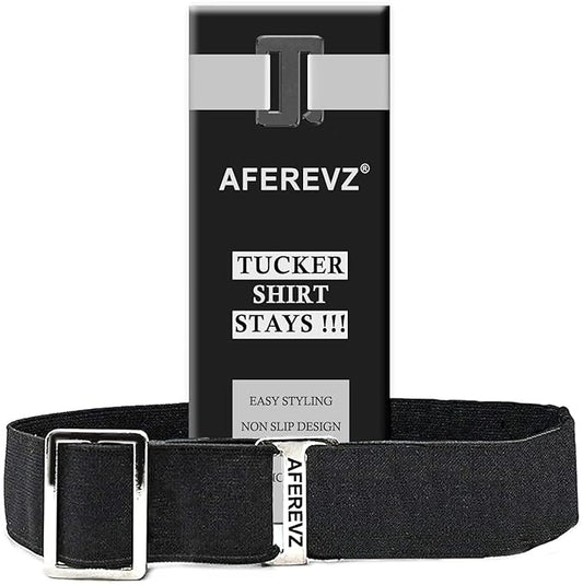 AFEREVZ® Tucker Shirt Stay Belt with Anti-Slip Technology, Elastic Formal Garter With Adjustable Size And Stretchable Material, for Office and School Wear For Men And Women (Black)