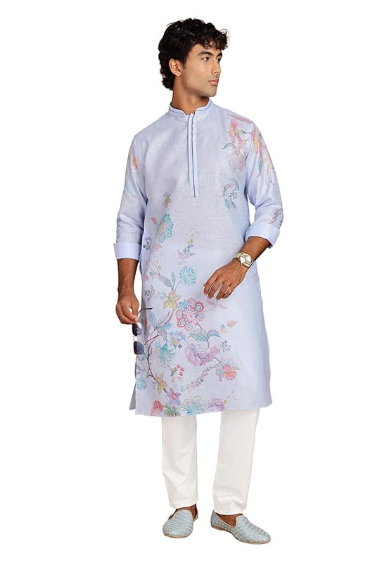 ARRUGA Men's floral print cotton linen fabric Kurta_pajama Set