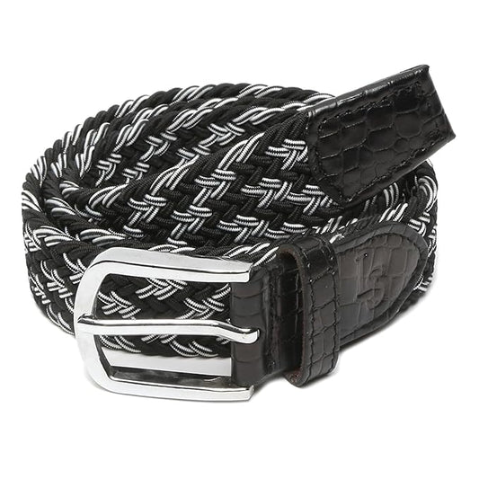 LOUIS STITCH Men's Braided Elastic Stretch Belt with Leather Tipped End Stretchable Canvas Waist Band for Men Women Boys Girls Unisex