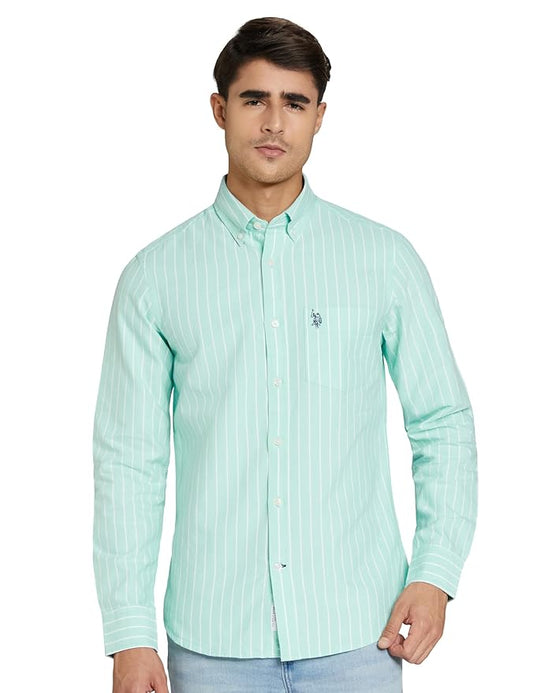 U.S. POLO ASSN. Men's Yarn Dyed Oxford Stripe Spread Collar Full Sleeve Shirts