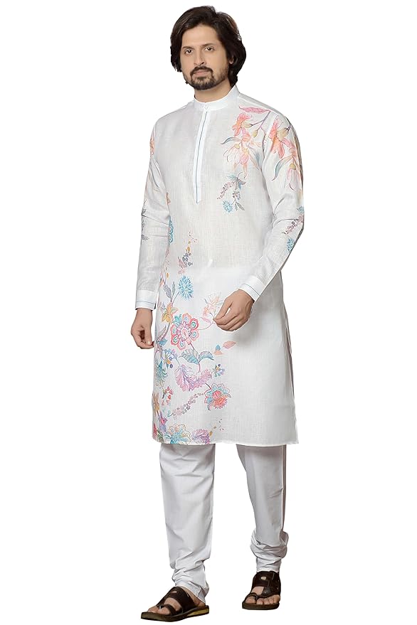 ARRUGA Men's floral print cotton linen fabric Kurta_pajama Set