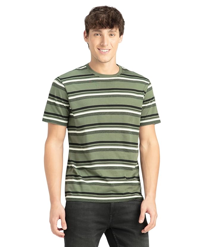 Jockey 2715 Men's Super Combed Cotton Rich Striped Regular Fit Round Neck Half Sleeve T-Shirt