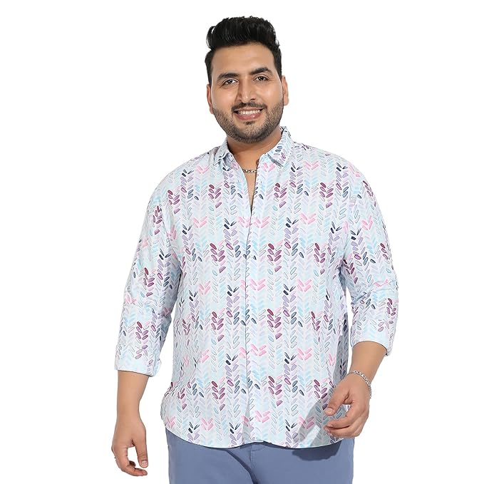 Instafab Plus Men's Button Up Shirt for Casual Wear | Plus-Size Fit | Spread Collar | Button Closure | Regular Sleeve | Cotton Shirts Crafted with Comfort Fit for Everyday Wear