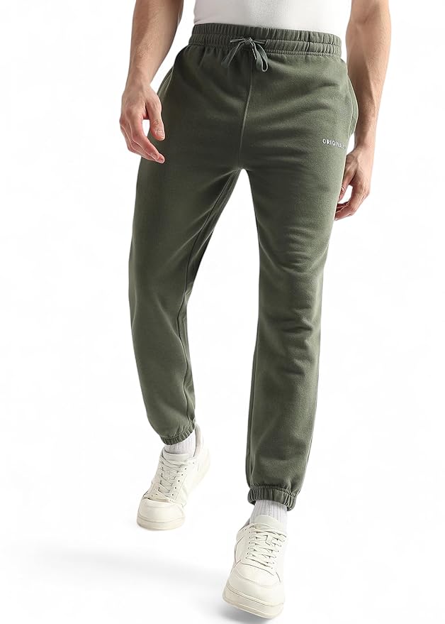 Alan Jones Clothing Men's Regular Fit Mid Rise Fleece Jogger Regular Pants For Winterwear