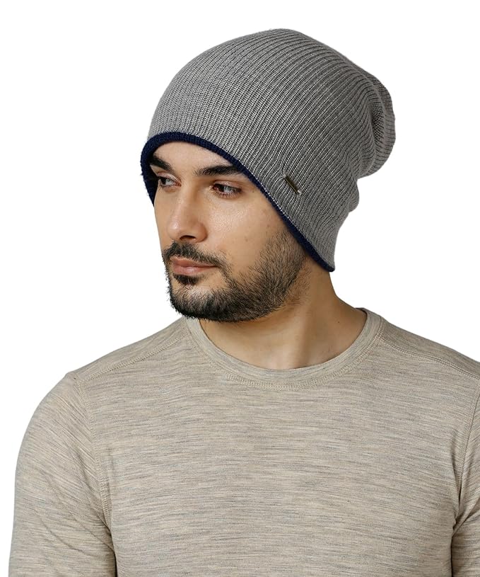 KOSHA Men Merino Wool Reversible Cap | Suitable for temperatures ranging from -20°C to 5°C | Packs of 1 | Freestyle Design | Soft and Warm