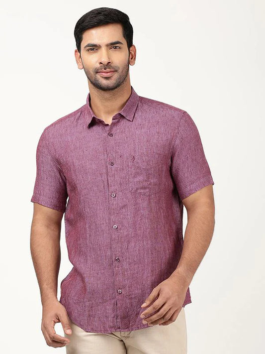 Men Solid Half Sleeve Linen Shirt