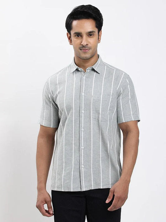 Fairtrade Men Striped Half Sleeve Cotton Blend Shirt