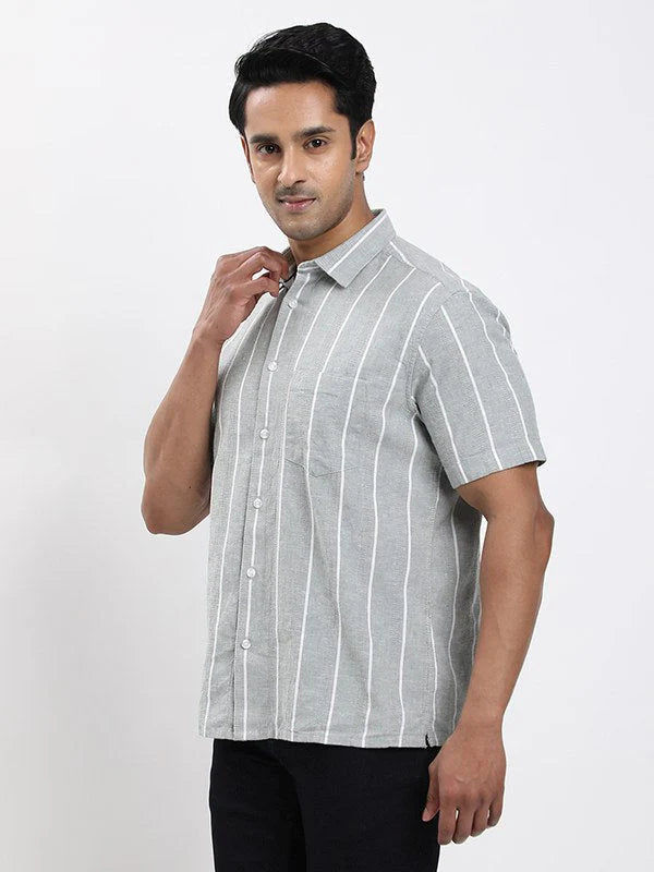 Fairtrade Men Striped Half Sleeve Cotton Blend Shirt