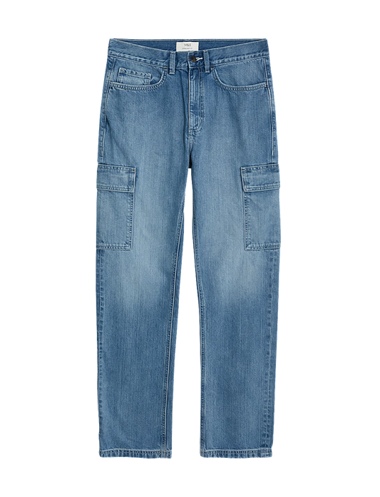 Straight Fit Denim Cargo Jeans