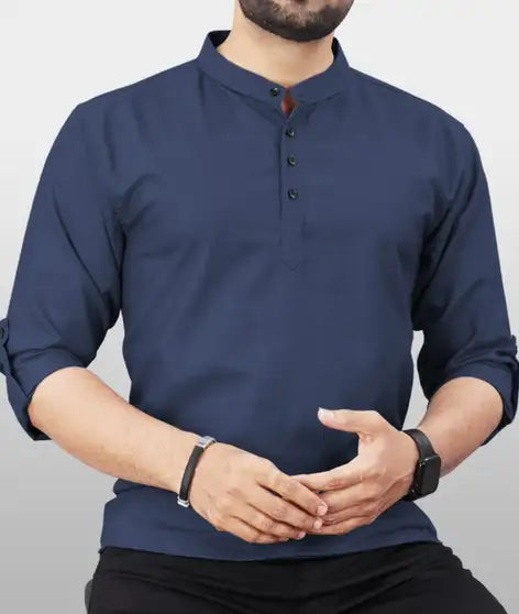 Men Solid Kurta (Dark Blue)