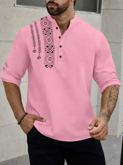 Men Printed Kurta (Pink)