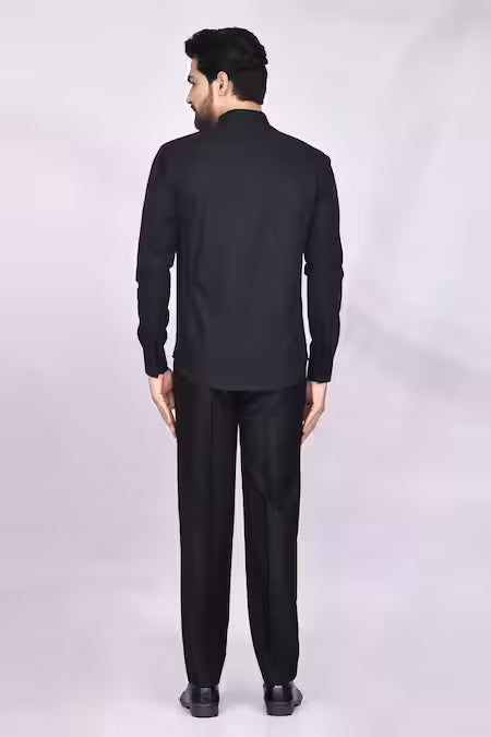Arihant Rai Sinha  Black Cotton Striped Shirt