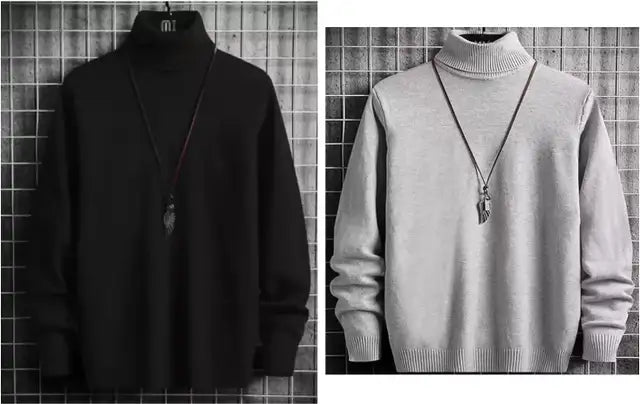 Solid High Neck Casual Men Wool Blend Multicolor Sweater