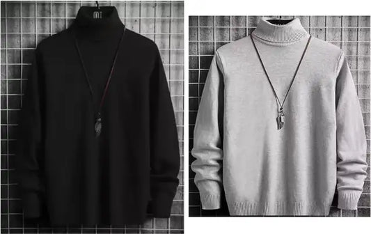 Solid High Neck Casual Men Wool Blend Multicolor Sweater