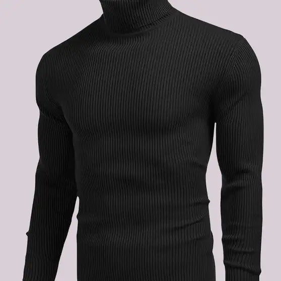 Solid High Neck Casual Men Cotton Blend Black Sweater